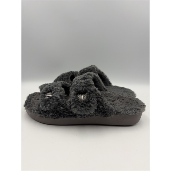 Alegria Chillery Slippers Womens EU 39 US 8.5 Dark Gray Faux Fur 2 Strap Comfy - Picture 3 of 12